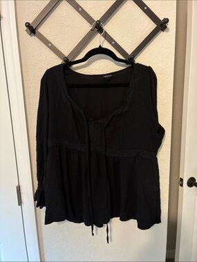 torrid Black Peasant Tunic with Tie Front